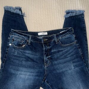 Like New KanCan | Dark Blue Ankle Jeans | Distressed Knees & Hem | Size XL